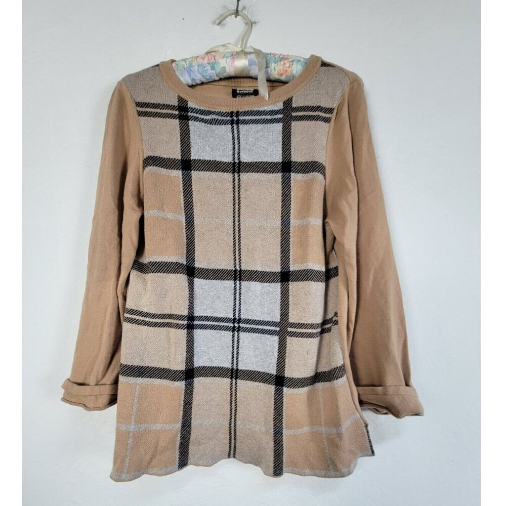 Barbour Women's Jacquard Tartan Print Long Sleeve Pullover Sweater Brown Size 6